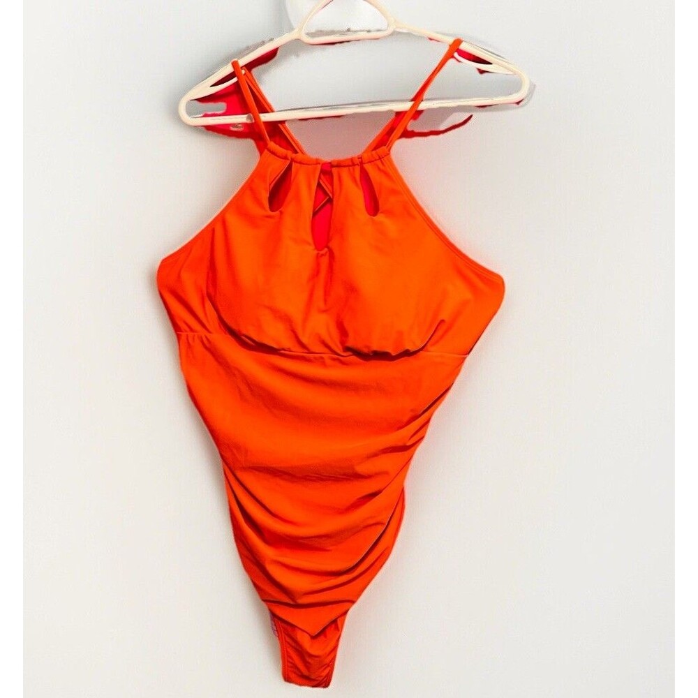 #8510 WOMENS CUPSHE ORANGE ONE PIECE BATHING SUIT SIZE XL HIGH CUT